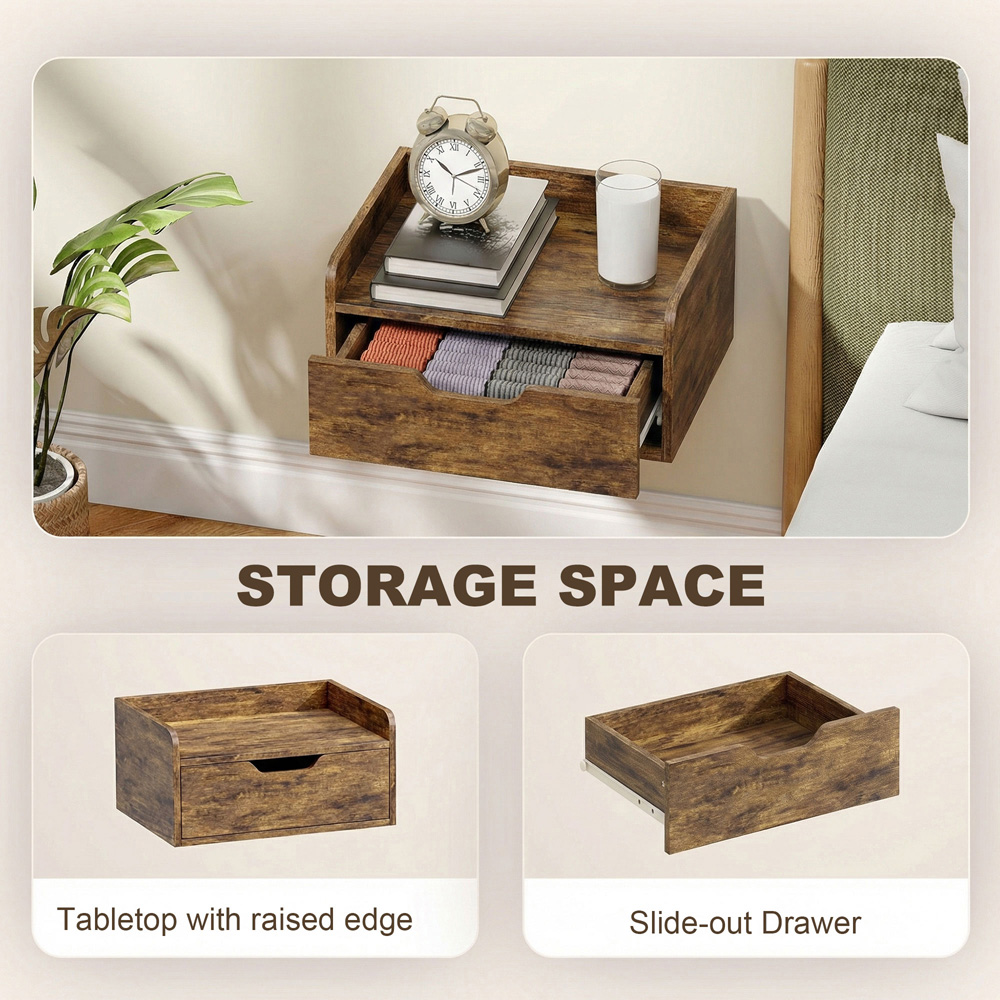 Portland Single Drawer Rustic Brown Floating Nightstand Set of 2 Image 5