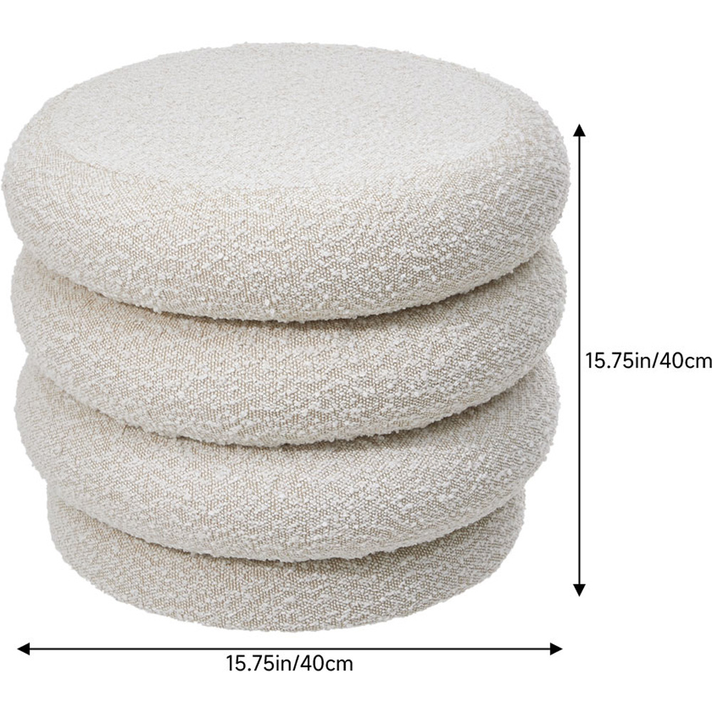Living and Home Cream Boucle Upholstered Round Storage Ottoman Image 9