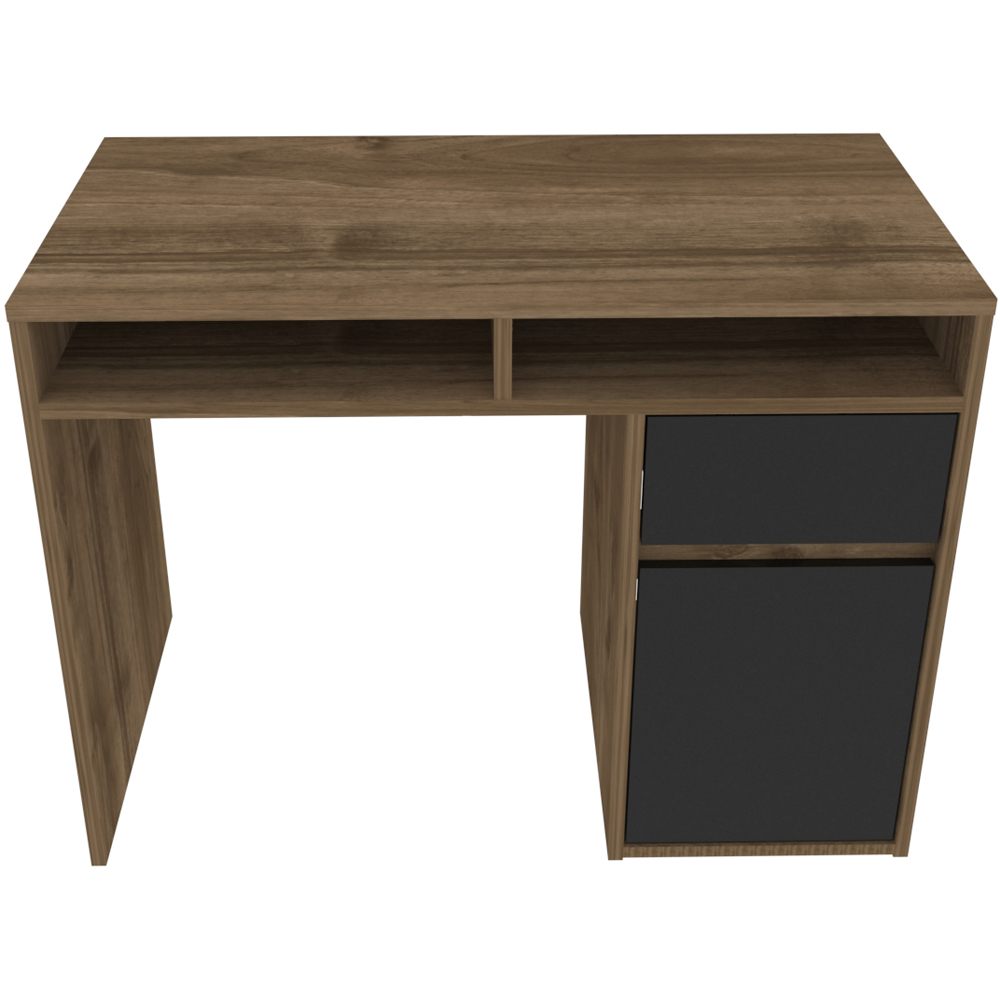Decorotika Isla Single Door Single Drawer 2 Shelf Corner Computer Desk Walnut and Black Image 6