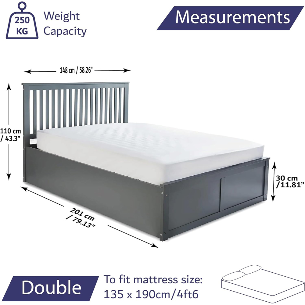 Home Treats Double Grey Wooden Ottoman Bed with Mattress Image 9