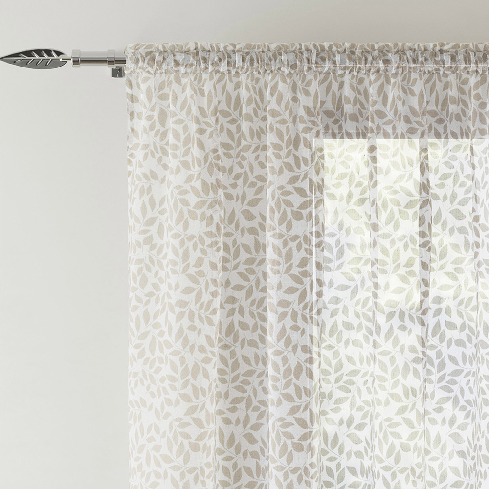 Tyrone Textiles Willow Natural Leaf Print Linen Look Rod Pocket Voile Panel Curtains 140 x 122cm Image 2