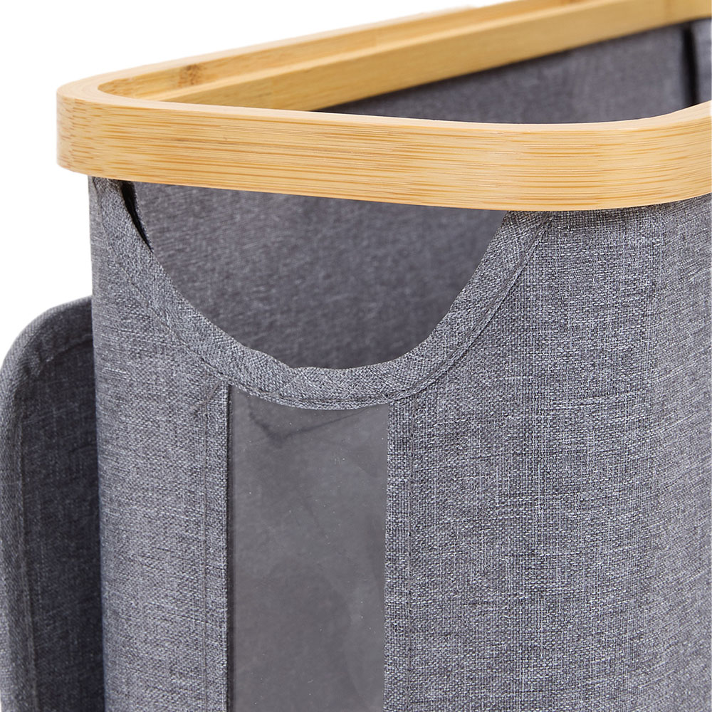 Living and Home Grey and Natural Bamboo Toilet Roll Storage Basket with Lid Image 6