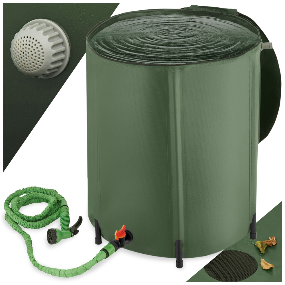 tectake Green Foldable Water Butt with Tap 200L Image 2