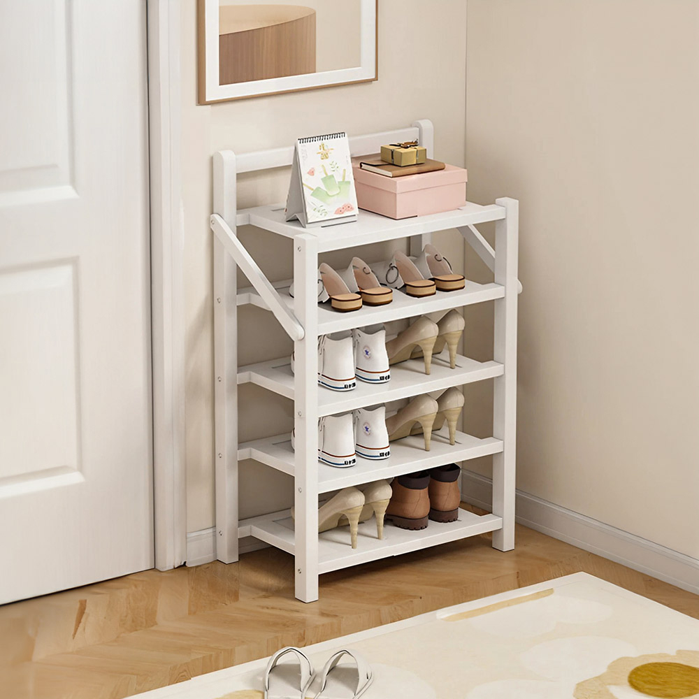 H&O Direct 5 Tier White Folding Shoe Rack Image 2