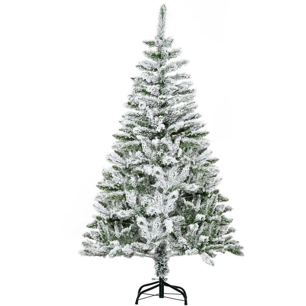 Everglow Green Snow Flocked Artificial Christmas Tree with Steel Base 5ft Image 1