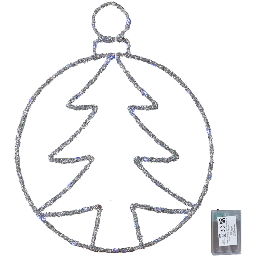 Samuel Alexander Blue Twinkling LED Light Up Silver Tree Ball Hanging Christmas Decoration Image 3