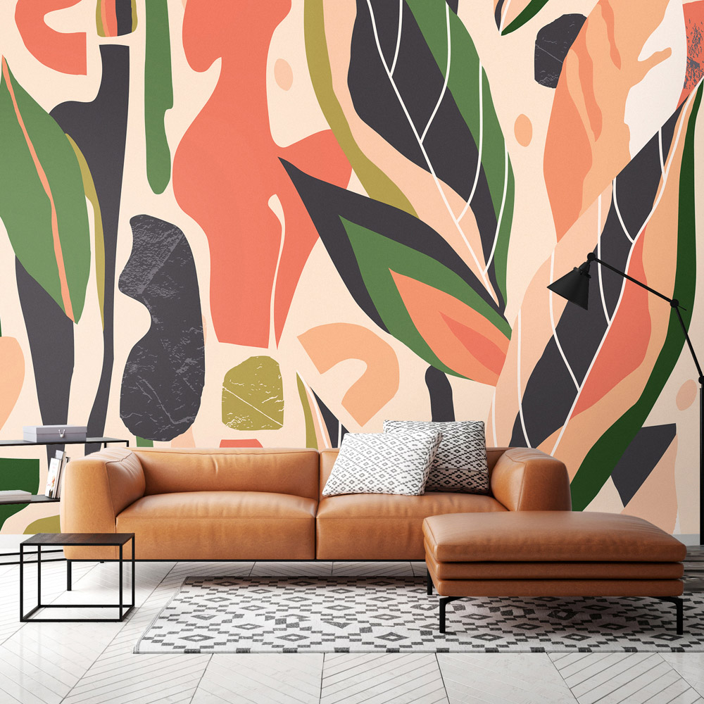 Origin Murals Abstract Leaf Shapes Orange Wall Mural Image 1