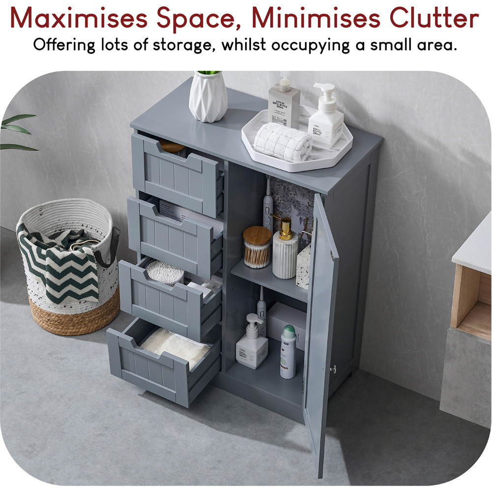 Bath Vida Priano Single Door 4 Drawer Grey Bathroom Cabinet Image 6