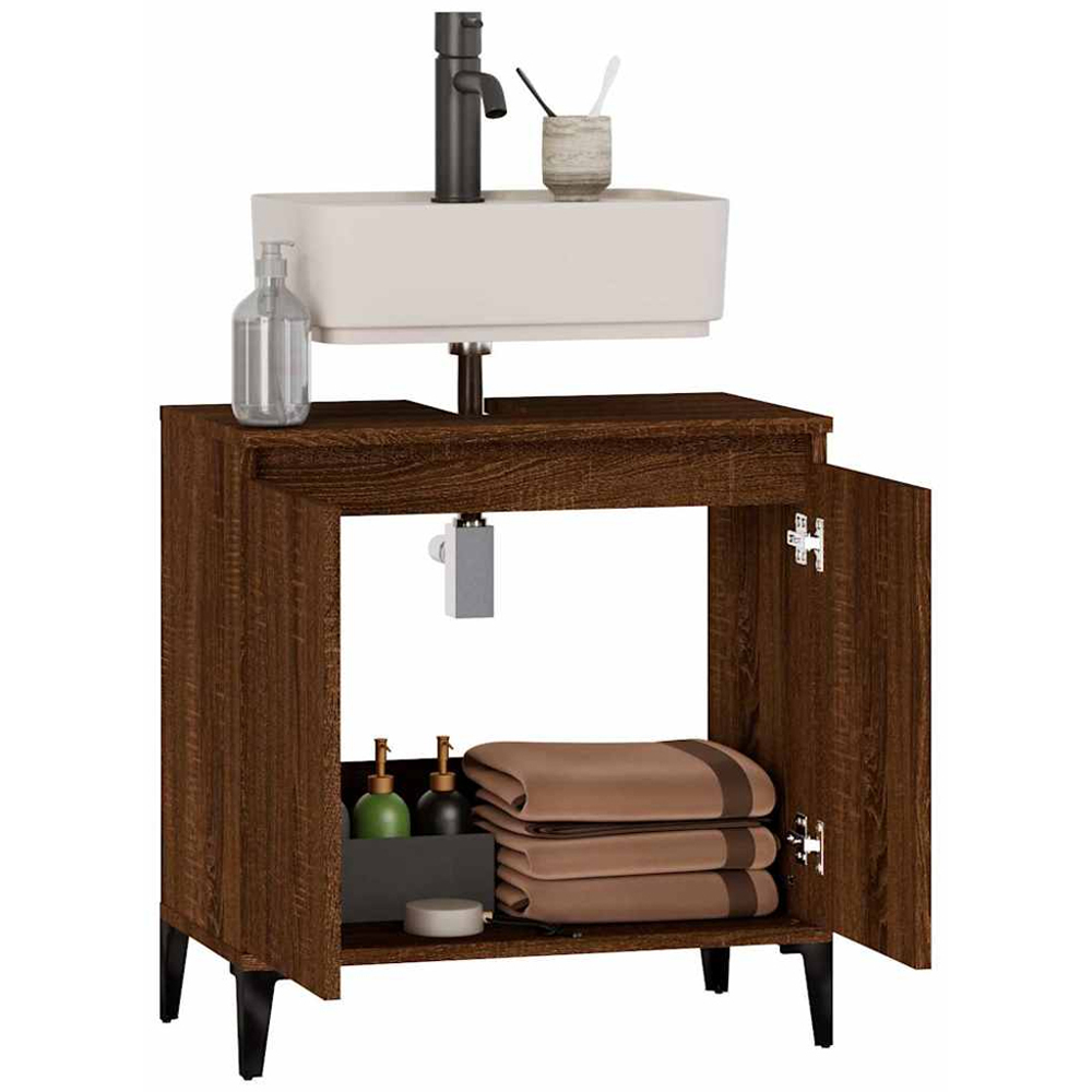vidaXL 2 Door Wood Brown Oak Washbasin Cabinet Image 6