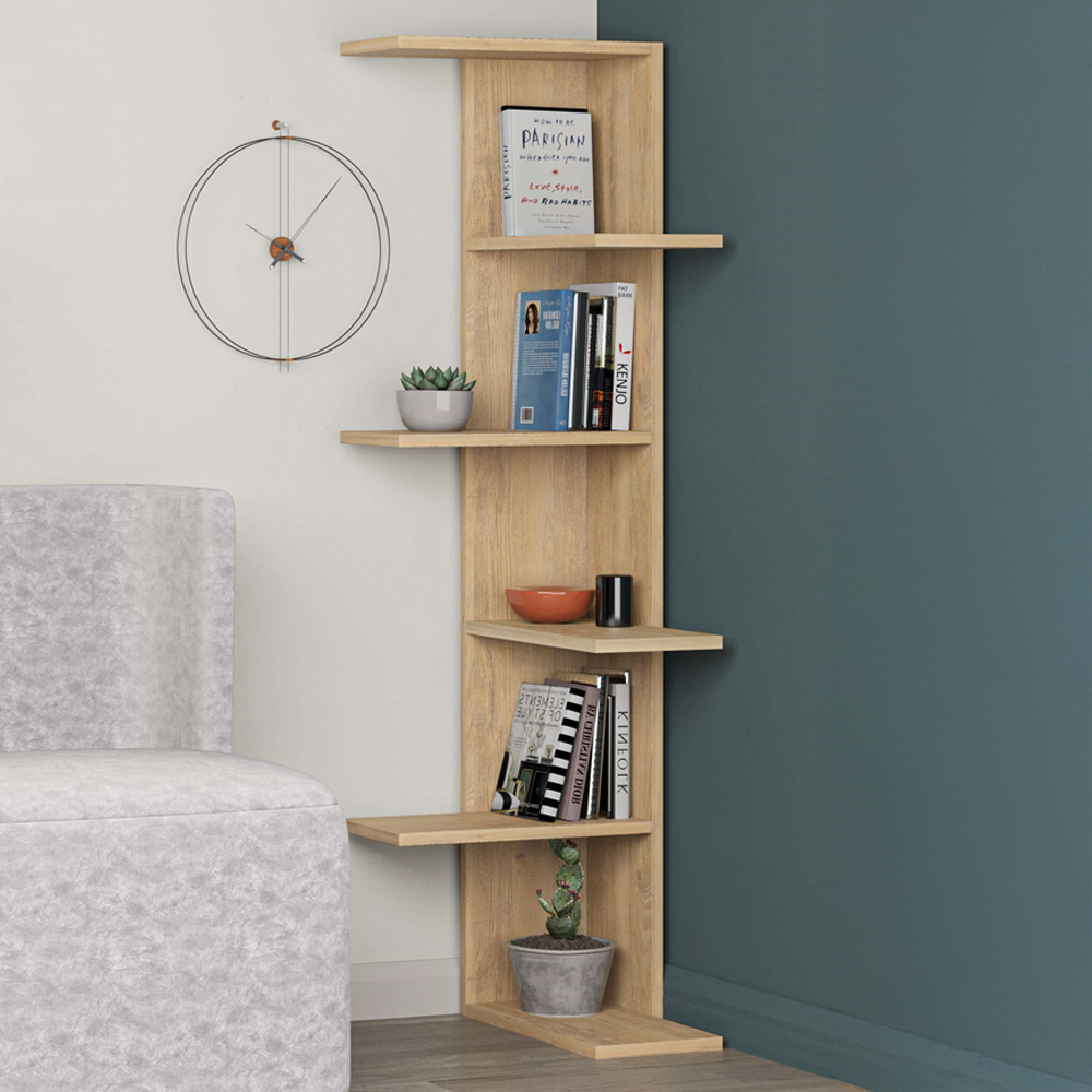 Decortie Saso Oak 5 Tier Medium Corner Display Unit Image 1