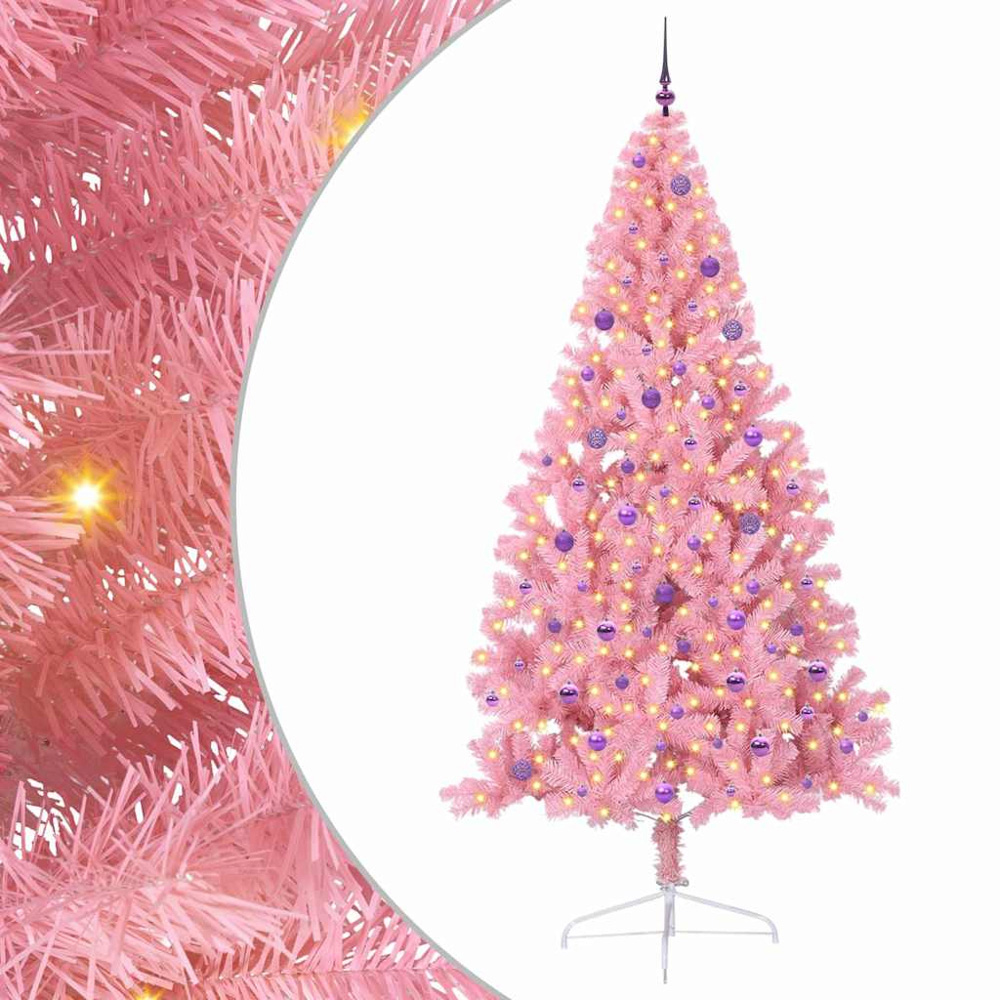 vidaXL Pre-Lit Lilac Baubles Pink Artificial Christmas Tree 8ft Image 2