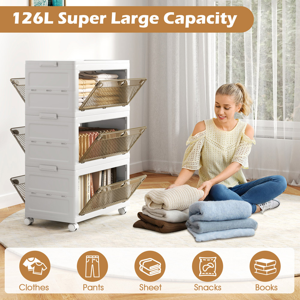 Costway 3 Door White Stackable Storage Bins Image 4