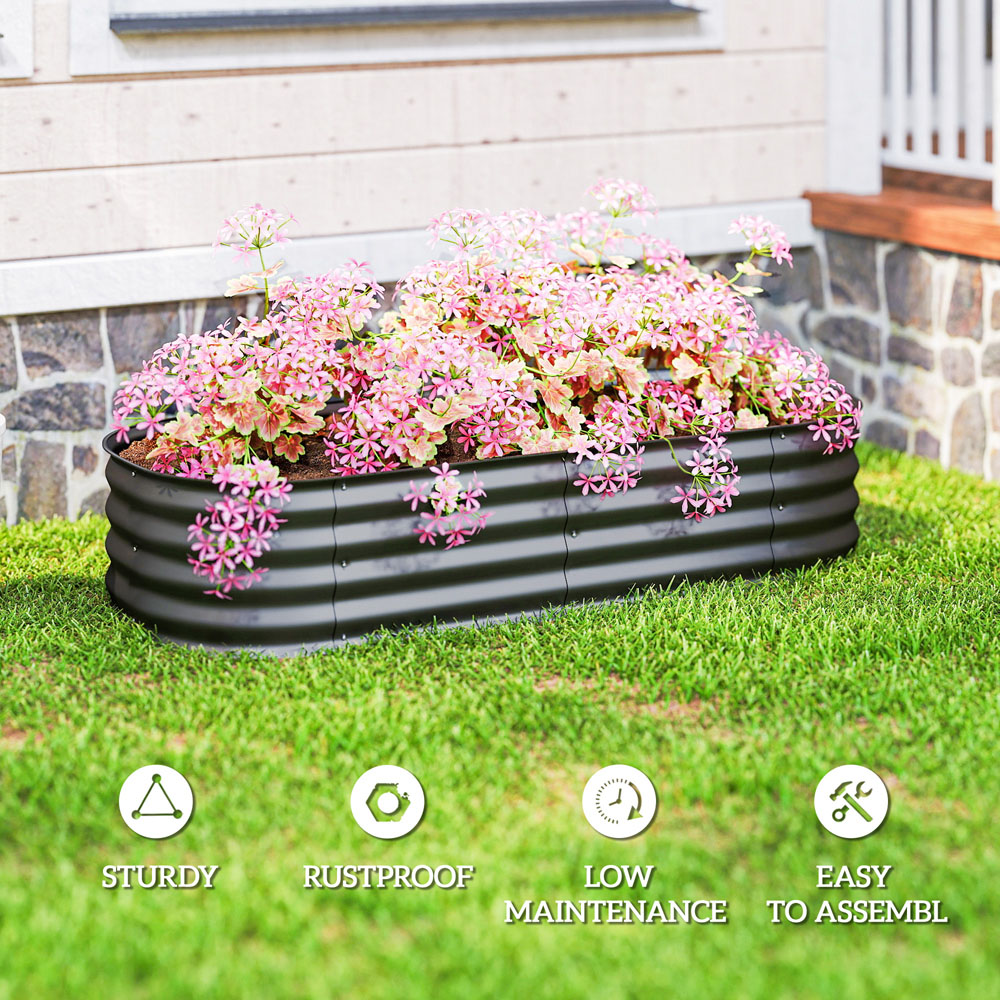 Outsunny Dark Grey Galvanised Steel Raised Garden Bed Planter with Safety Edging 62 x 150cm Image 7