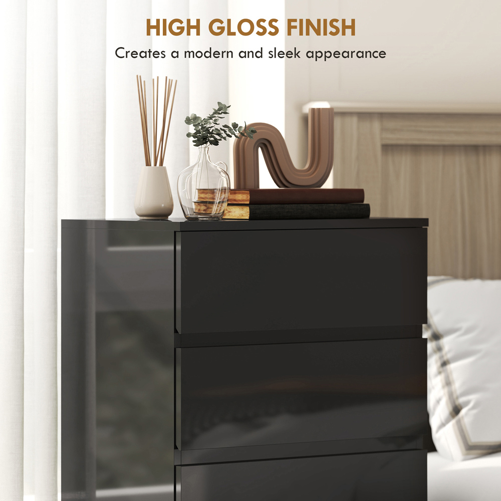 Portland 5 Drawer High Gloss Black Chest of Drawers Image 6
