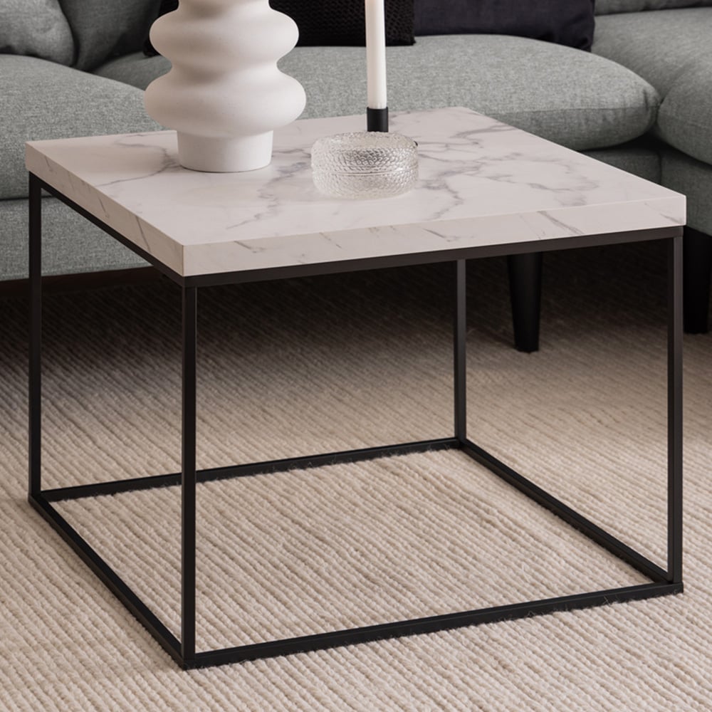 Florence Barossa White Marble Carrara Top Square Coffee Table Image 1