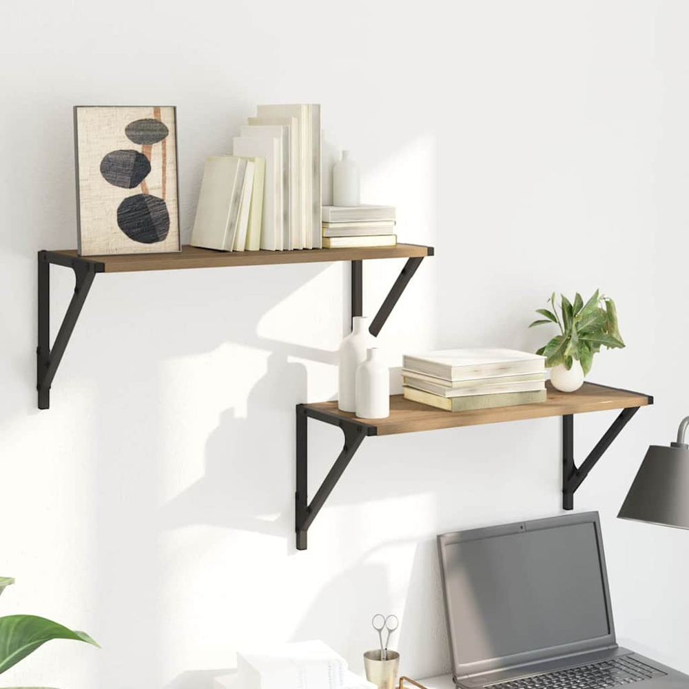 vidaXL 60 x 25cm Artisan Oak Wall Shelf Set of 2 Image 2
