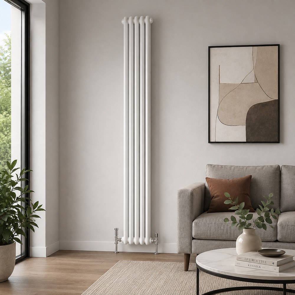 Go Bathrooms Uxbridge White Vertical Traditional Colosseum Radiator 1800 x 200mm Image 2
