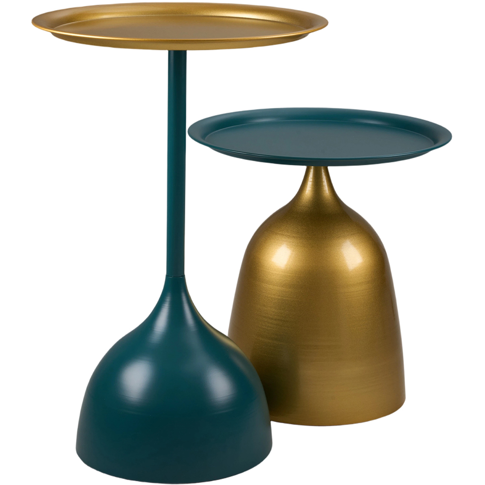 Living and Home Deep Teal and Gold Round Side Table Set of 2 Image 4
