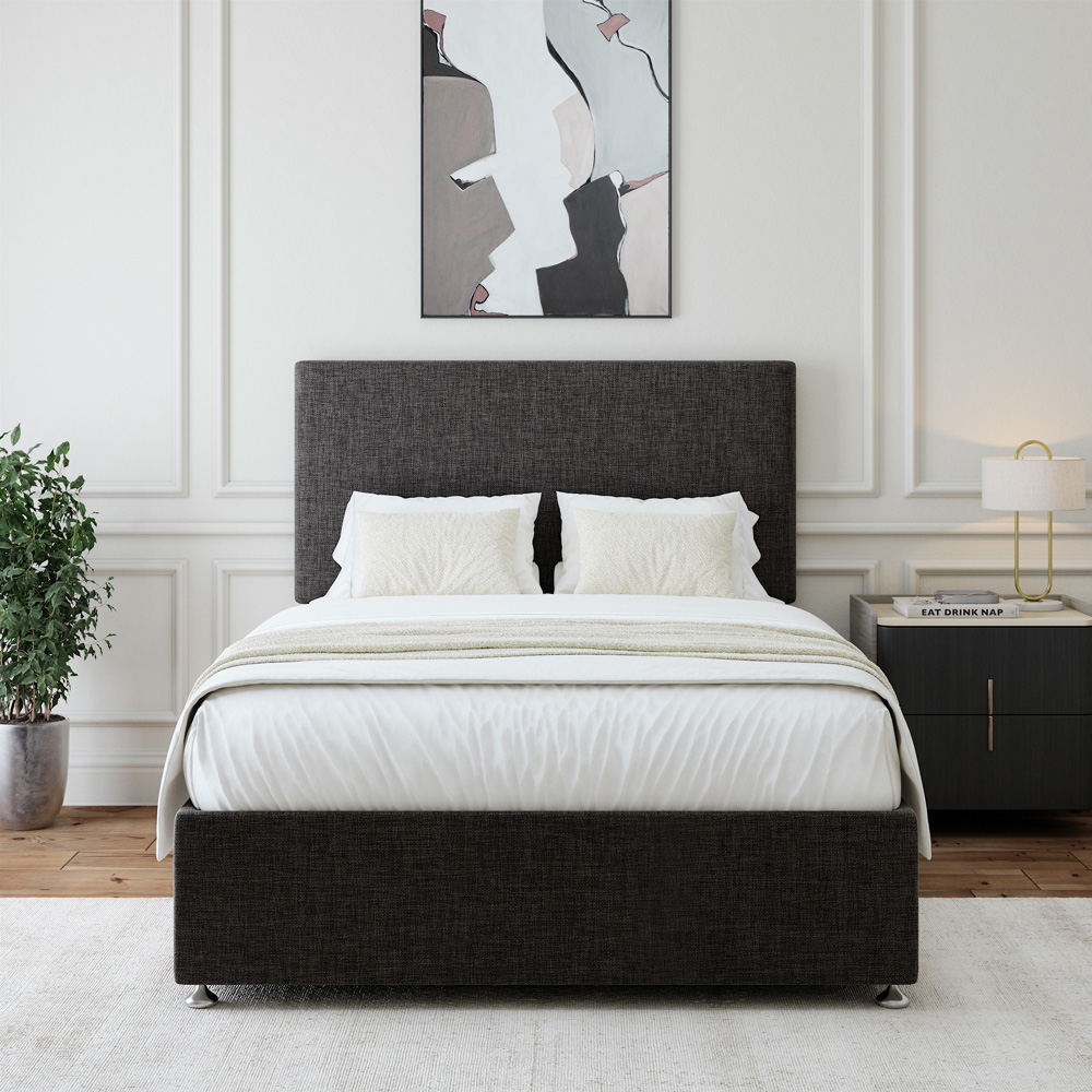 Bedmaster Small Double Charcoal Linen Divan Base with Valencia Headboard Image 2
