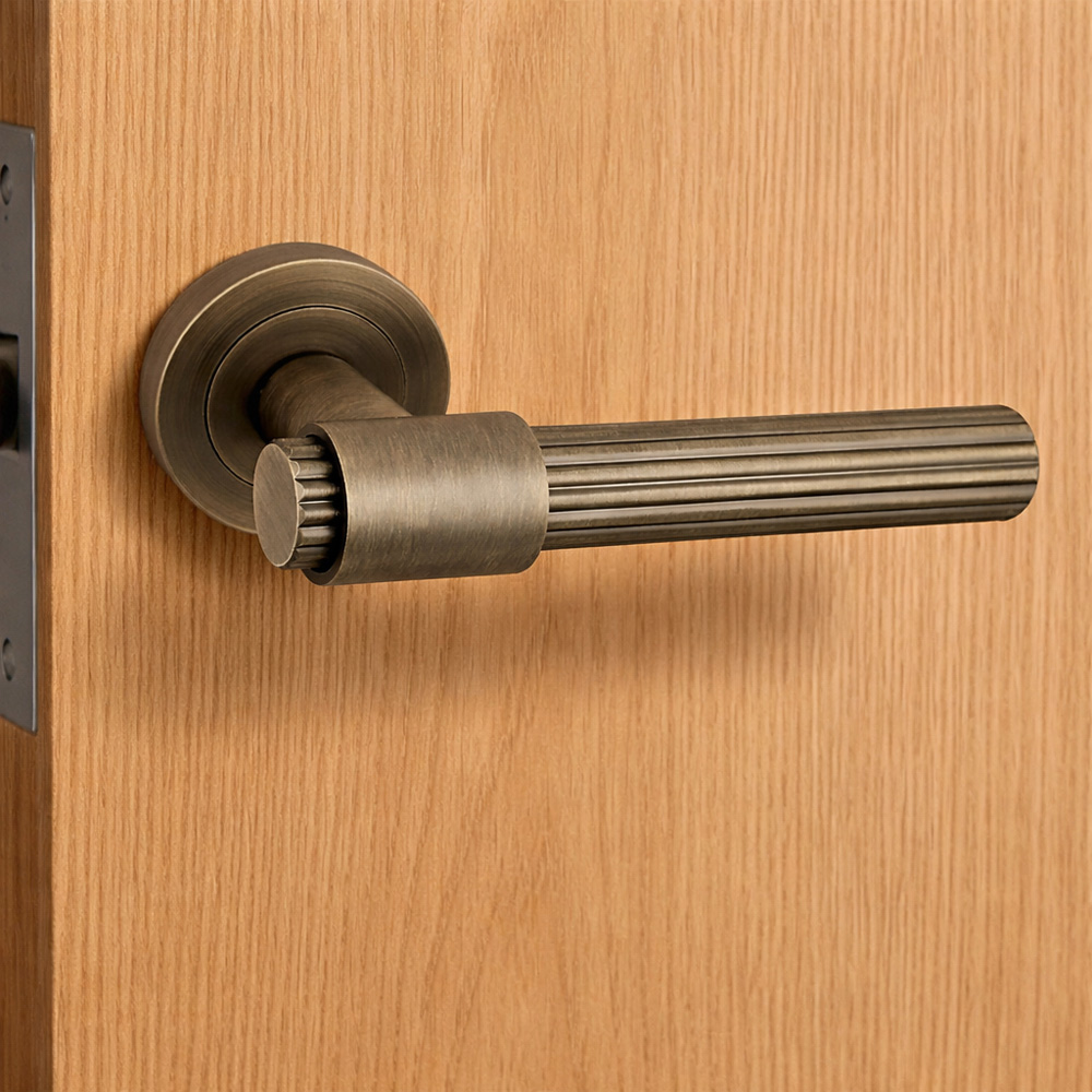 AXS Hardware Nevada Antique Brass Latch Door Handles on Rose Image 2