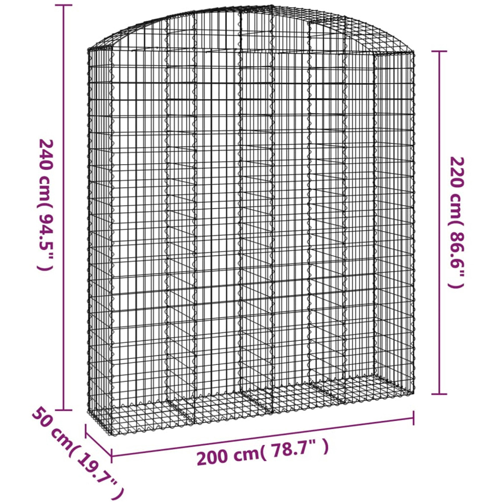 vidaXL Silver Galvanised Iron Arched Gabion Basket 200 x 50 x 220/240cm Image 4