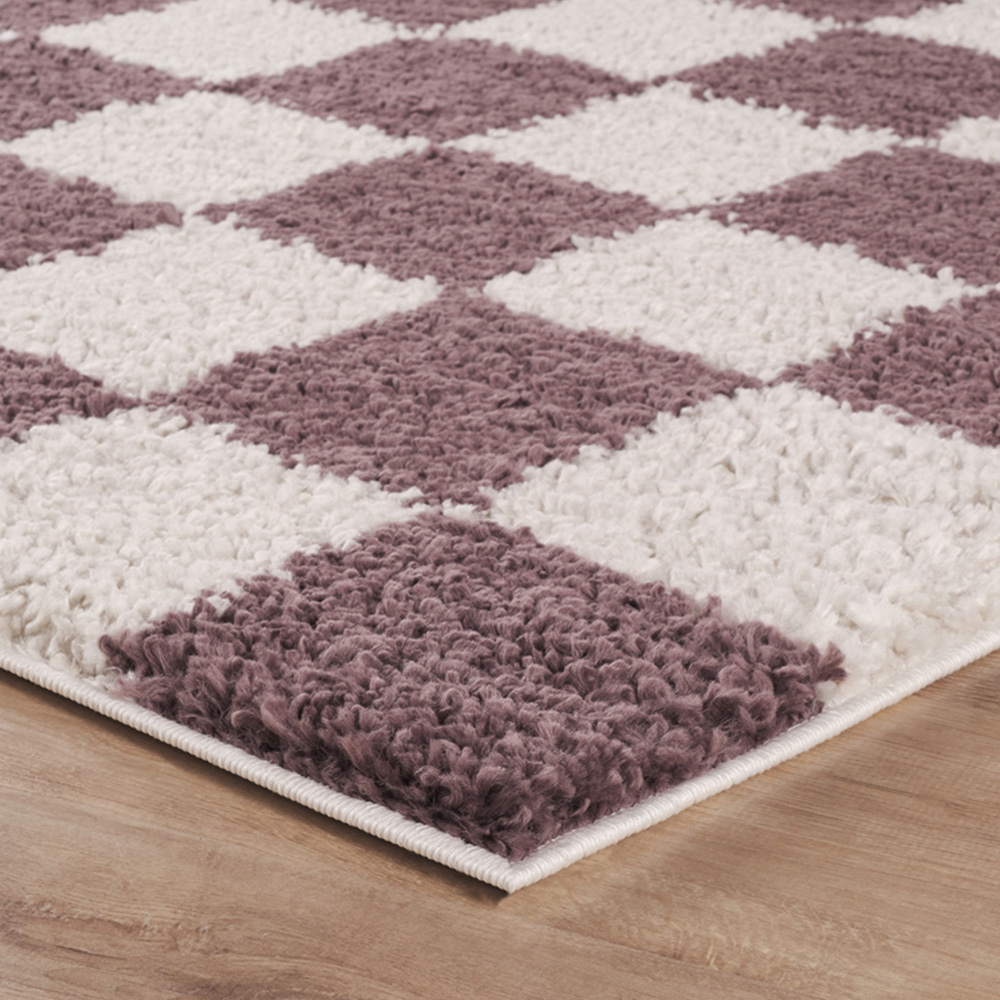 Desire Rugs Chester Lilac Shaggy Checkered Rug 60 x 220cm Image 3