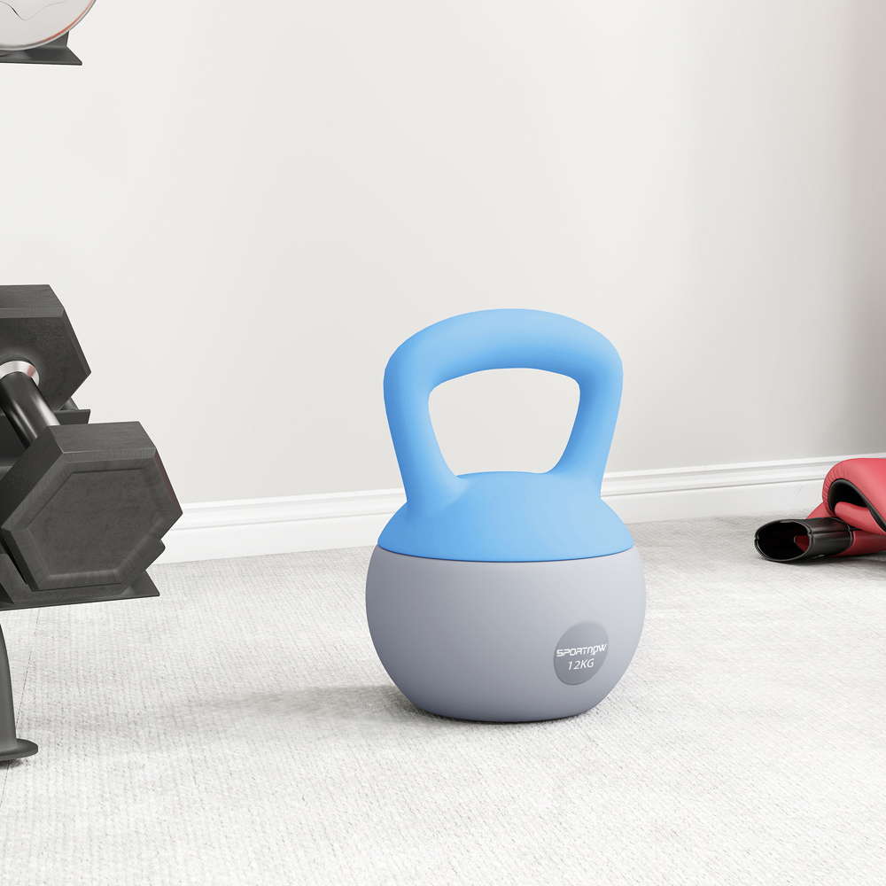SPORTNOW Light Blue and Grey Kettlebell with Soft Body and Non-Slip Handle 12kg Image 5