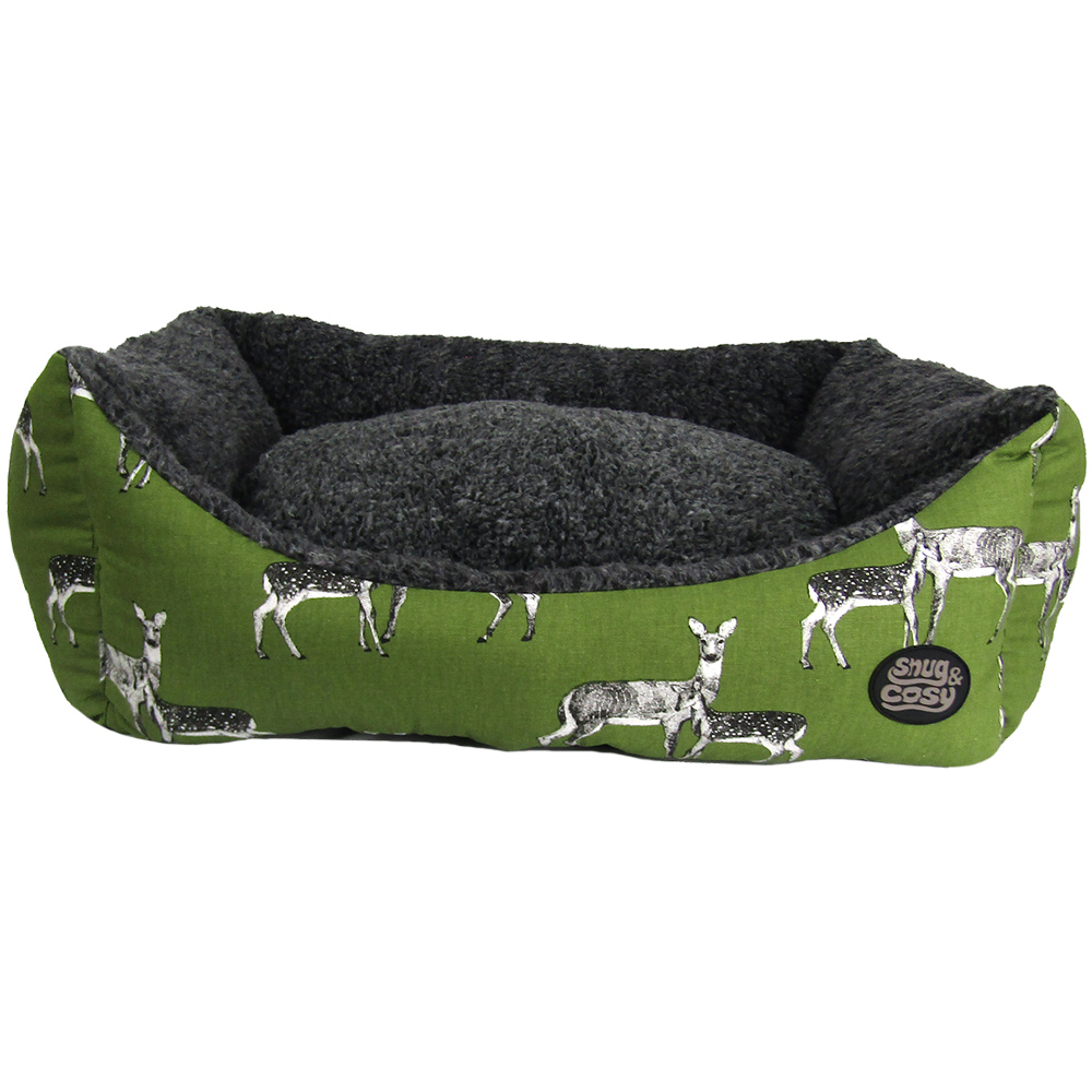 Snug & Cosy XL Rectangle Sage Deer Print Dog Bed Image 1