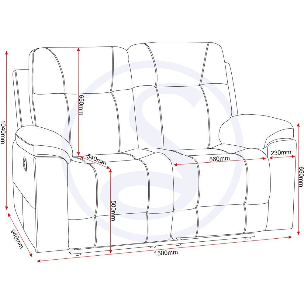 Seconique Guildford 2 Seater Grey Fabric Recliner Sofa Image 9