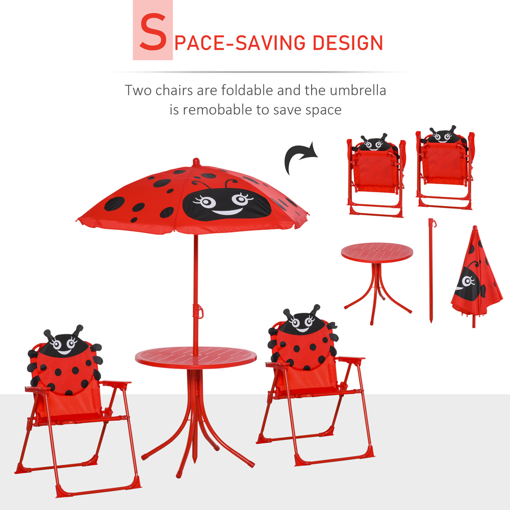Outsunny Kids Ladybug Foldable Picnic Dining Set with Parasol Image 6
