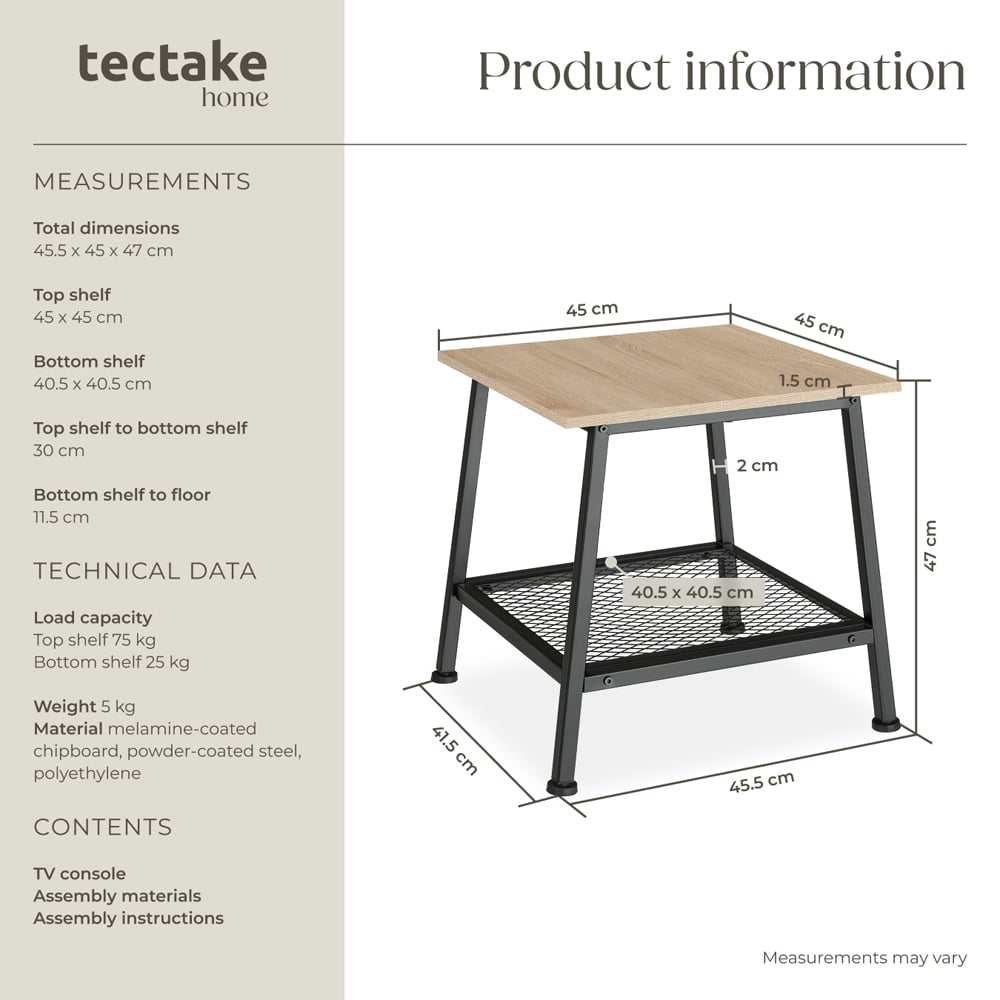 tectake Bedford Single Shelf Oak Bedside Table Image 8