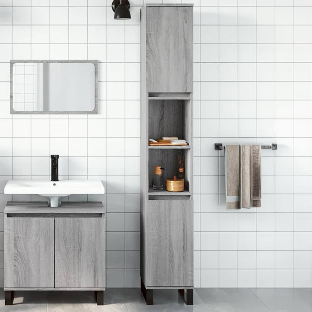 vidaXL 2 Door 2 Open Shelf Grey Sonoma Engineered Wood Bathroom Cabinet Image 1