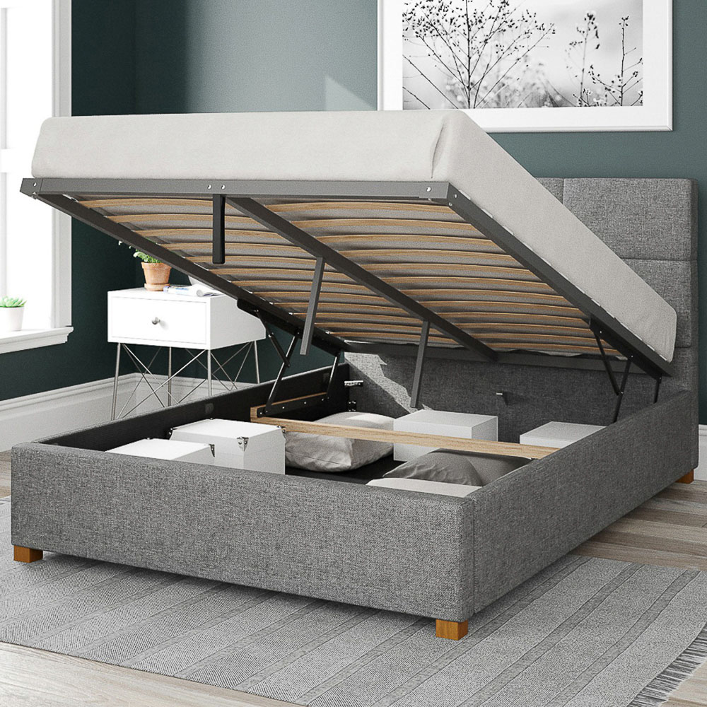 Aspire Caine King Size Grey Saxon Twill Ottoman Bed Image 2