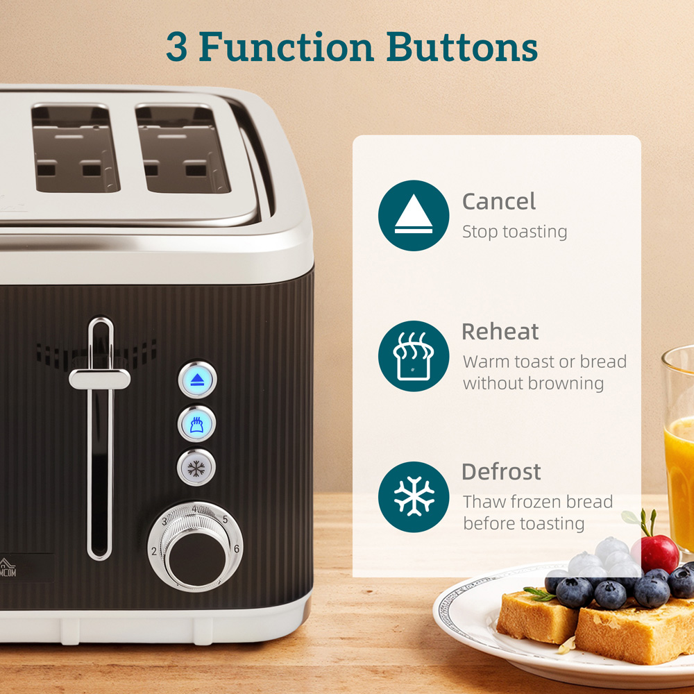 HOMCOM 800-266V70BK Black 1.7L Rapid Boil Kettle 3000W and 4 Slice Toaster Set Image 6