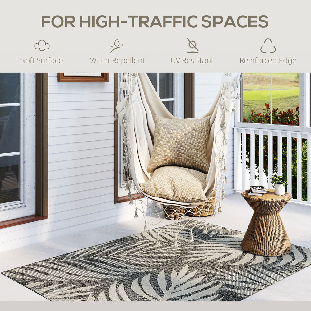 HOMCOM Grey Leaf Pattern Allergy Friendly Rug 170 x 120cm Image 5