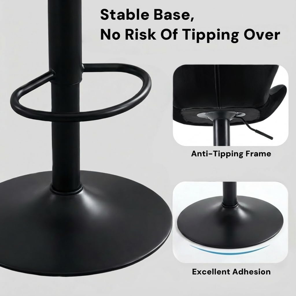 Alivio Black Velvet Height Adjustable Swivel Bar Stool Set of 2 Image 5