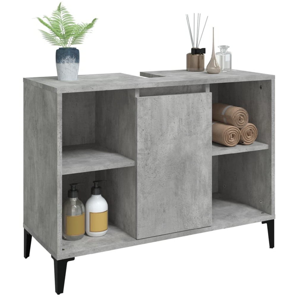 vidaXL Single Door 4 Shelf Concrete Grey Washbasin Cabinet Image 3