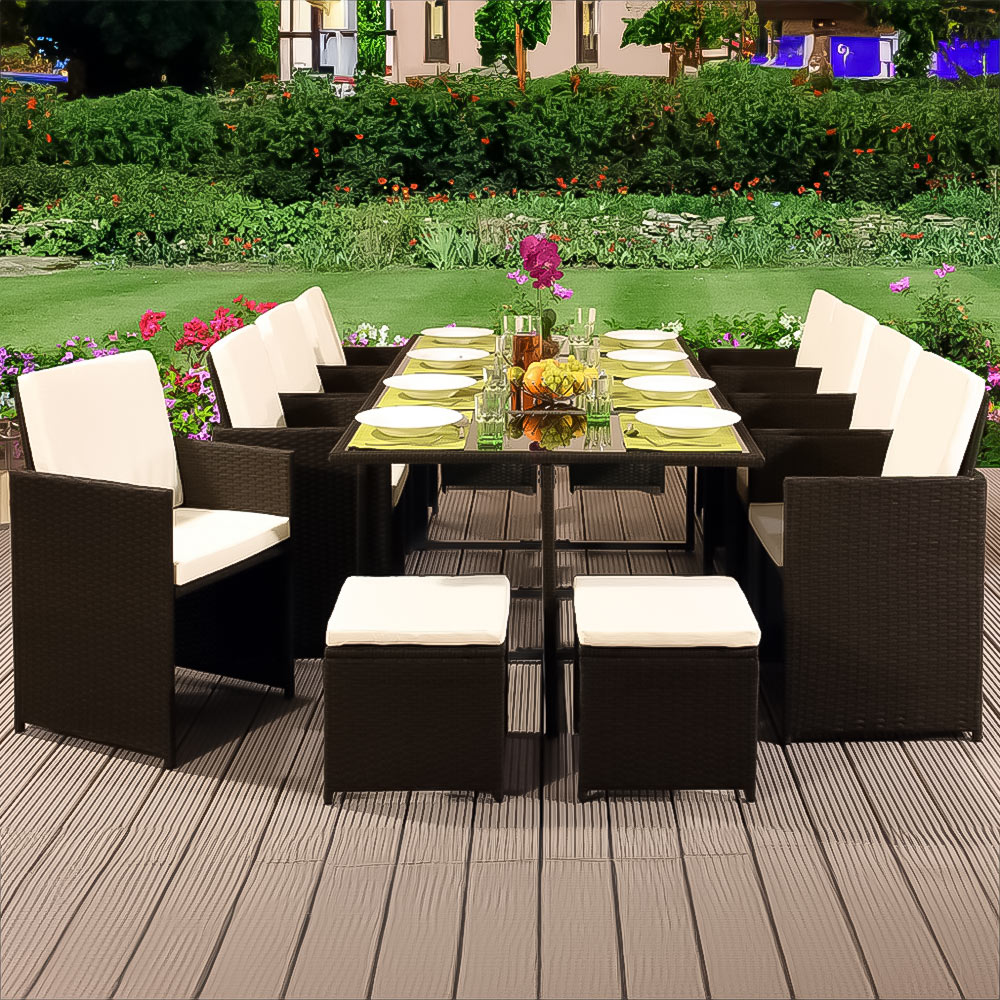 Brooklyn 12 Seater Rattan Cube Garden Dining Set Brown Image 1