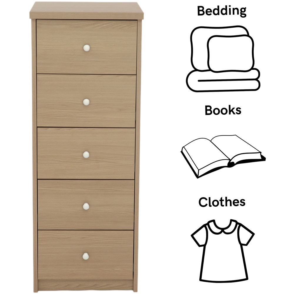 Core Products Freya 5 Drawer Smoked Oak Foil Finish Narrow Chest of Drawers Image 8