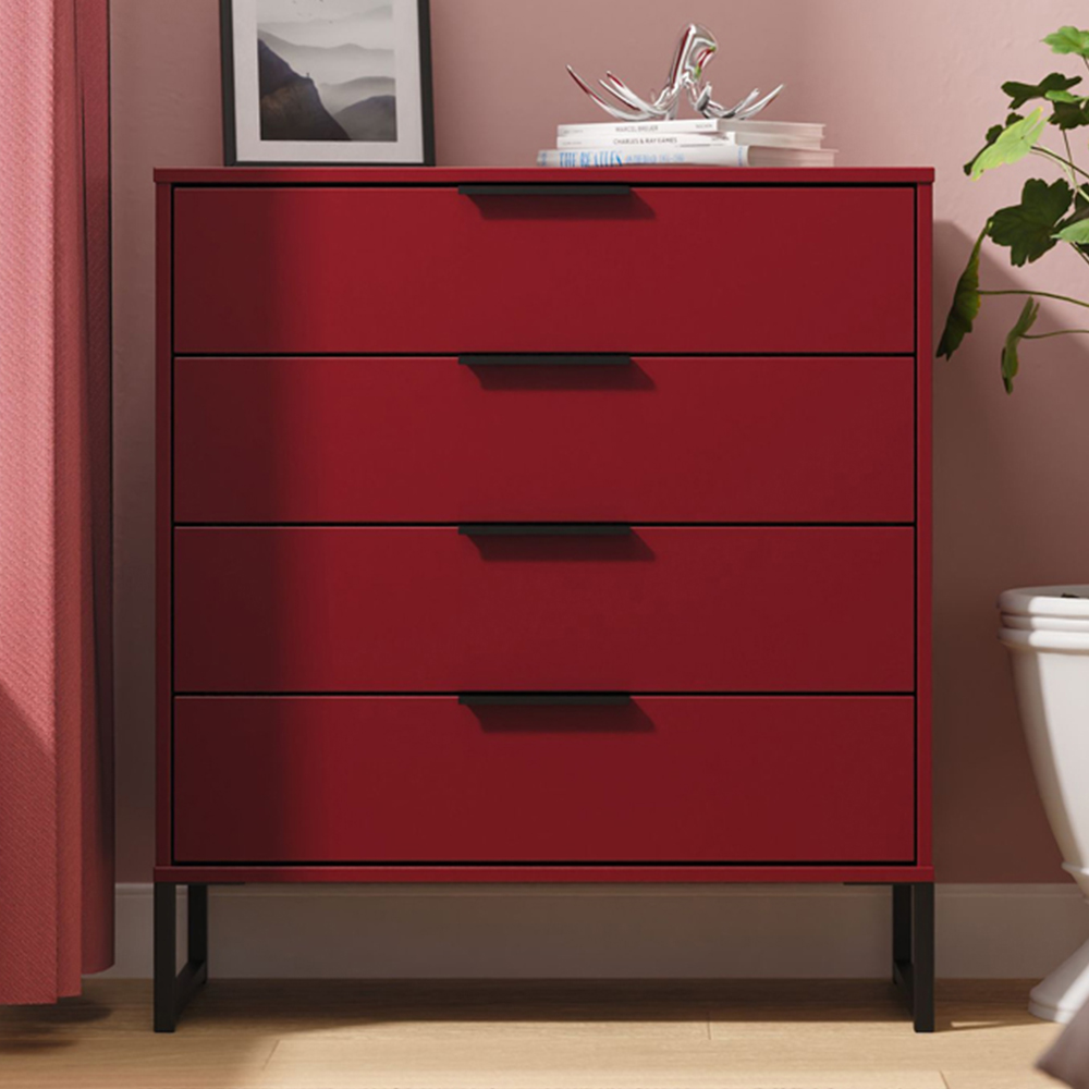 Crowndale Hong Kong 4 Drawer Red Matt Chest of Drawers Ready Assembled Image 1