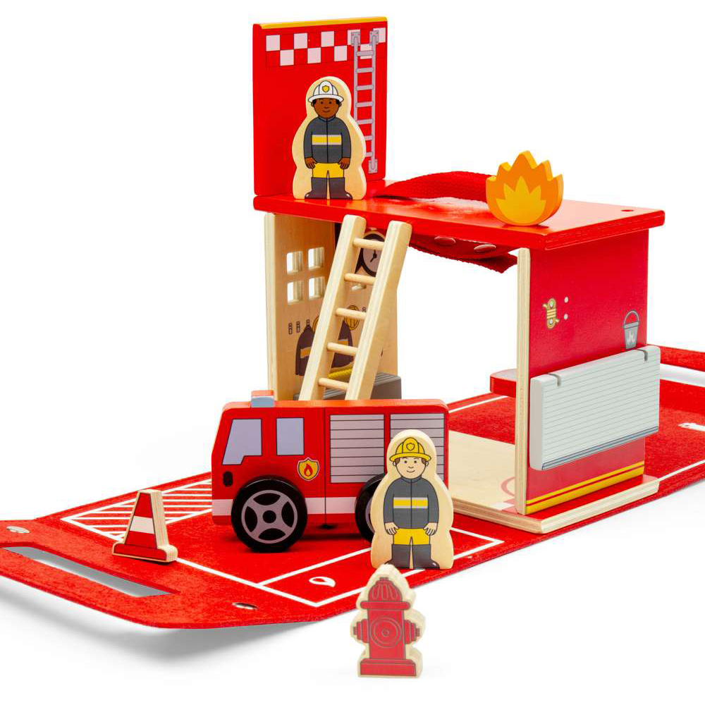 Bigjigs Toys Kids Fire Station On The Go Portable Playset 8 Piece Image 7