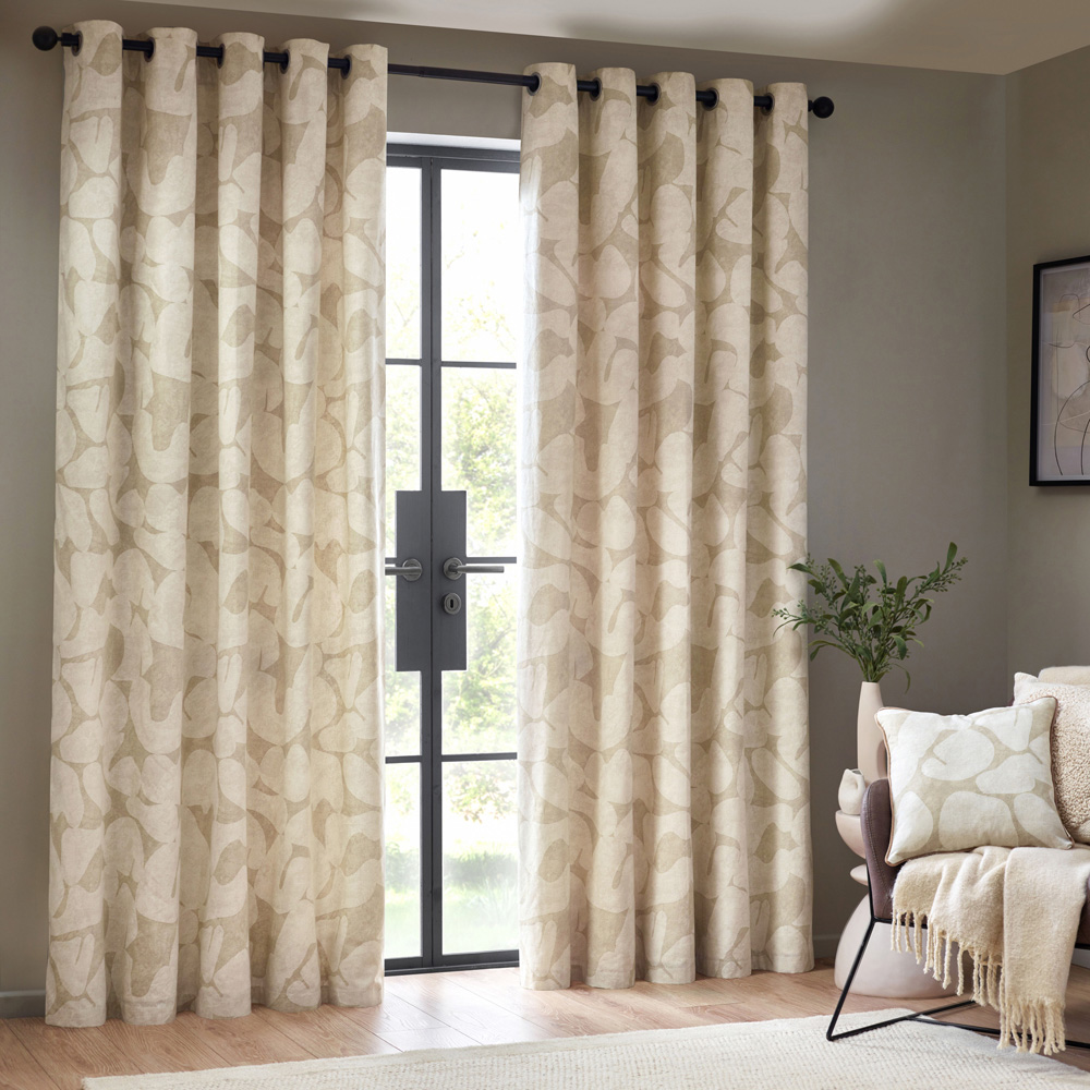 Hoem Brinn Natural Abstract Eyelet Curtains 168 x 137cm Image 1