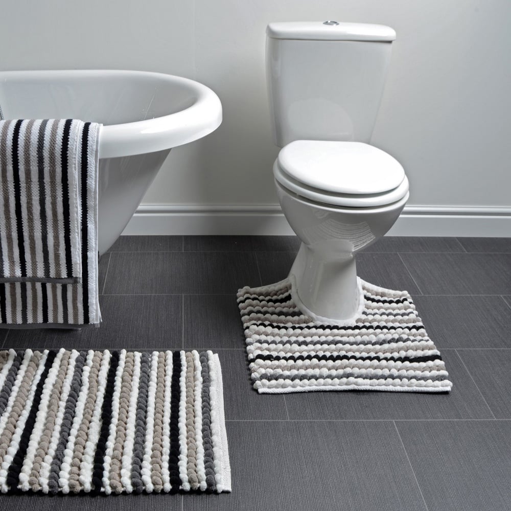 Allure Bath Fashions California Monochrome Striped Chunky Bobble Pedestal Toilet Mat 50 x 50cm Image 2