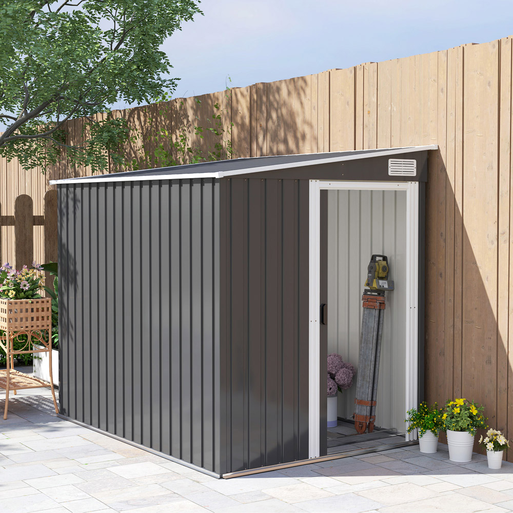 Outsunny 7 x 5ft Dark Grey Metal Garden Shed with Foundation Lean To Image 2