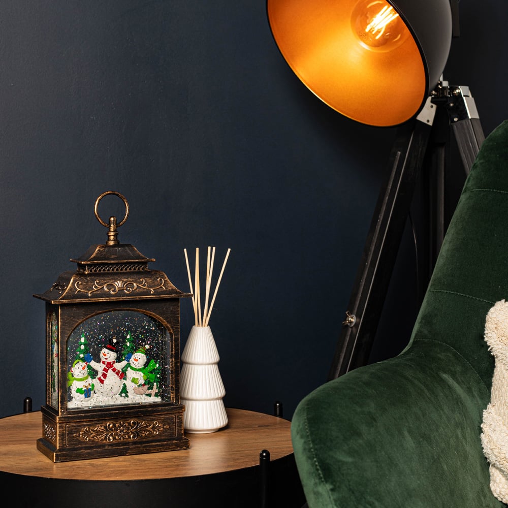 Samuel Alexander Snowman Warm White LED Christmas Water Spinner Bronze Lantern 28cm Image 6