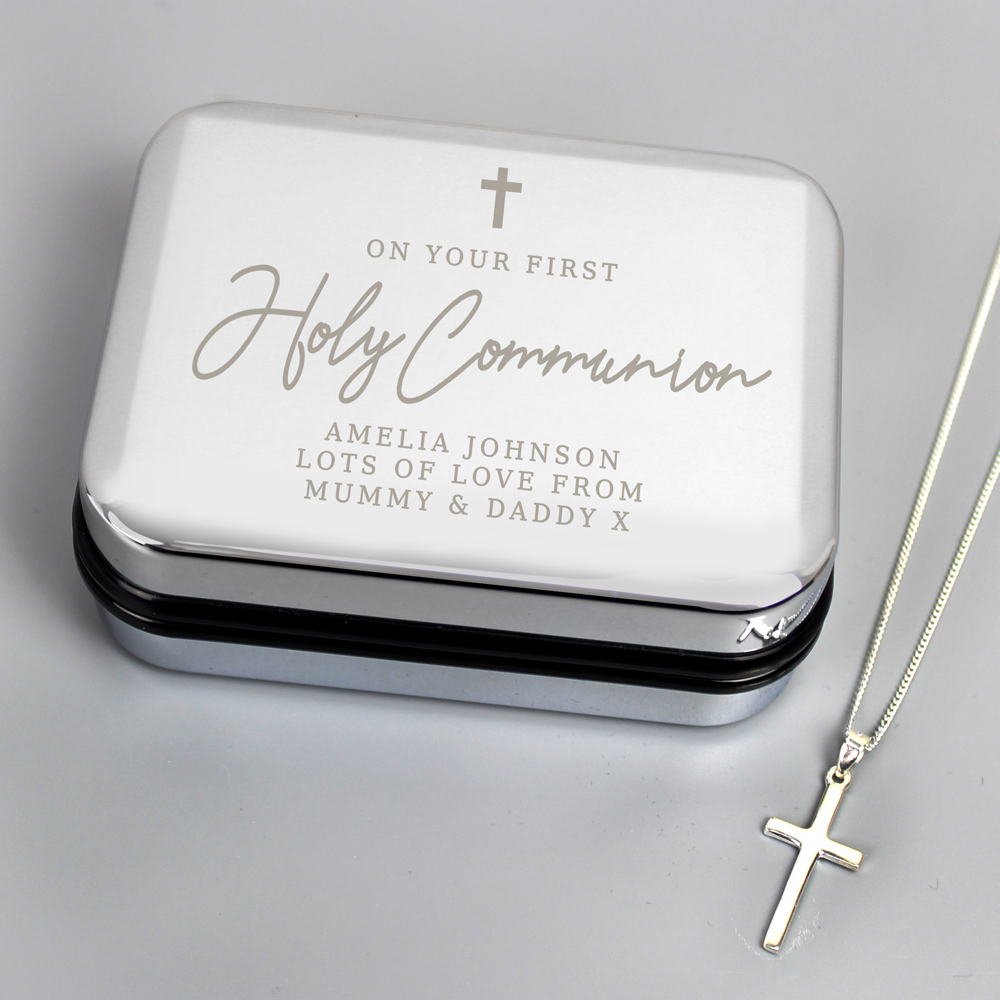 Personalised Memento Personalised First Holy Communion Box and Cross Necklace Set Image 2