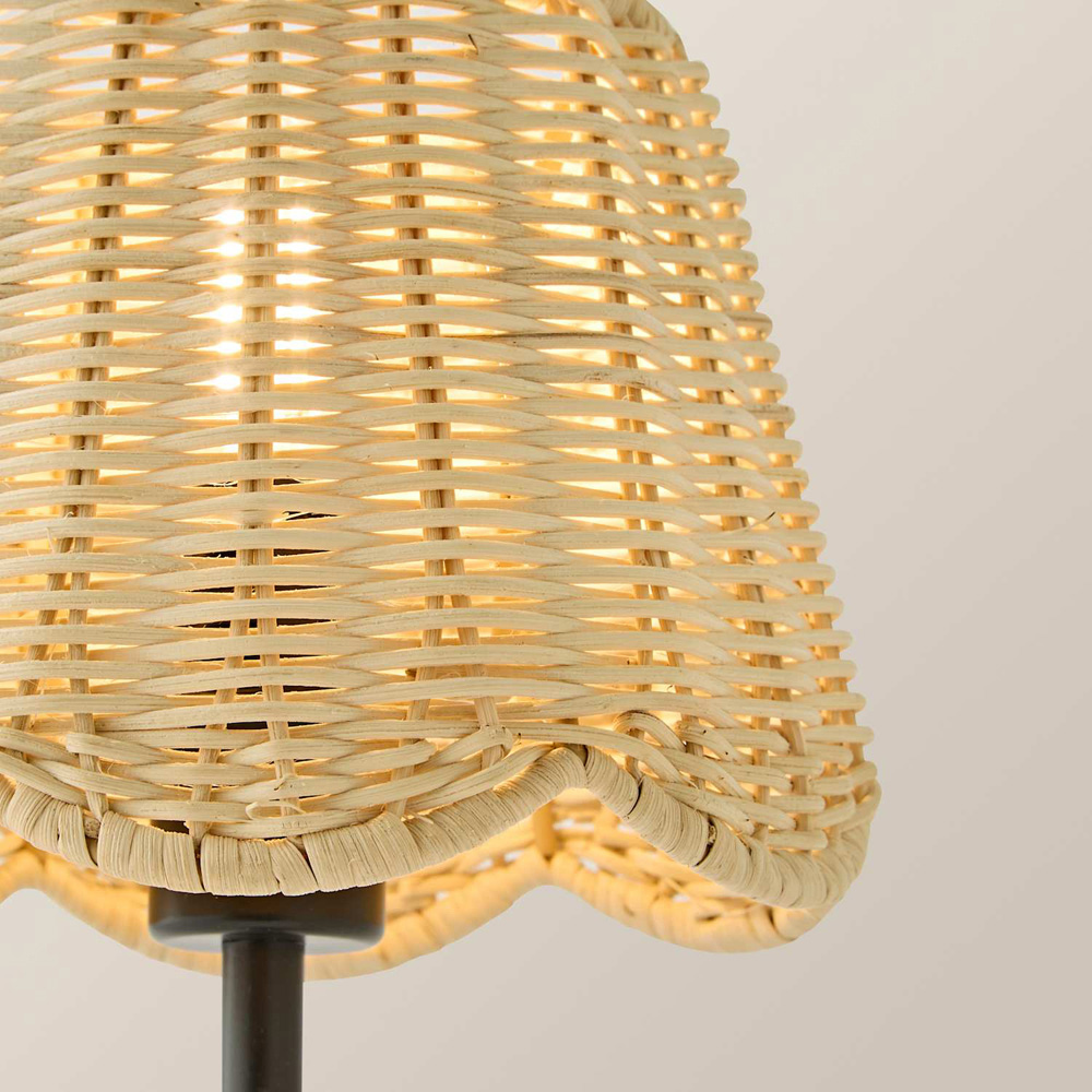 ValueLights Lowe Natural Rattan Taper Shade Matte Black Rechargeable Table Lamp with Bulb Image 4
