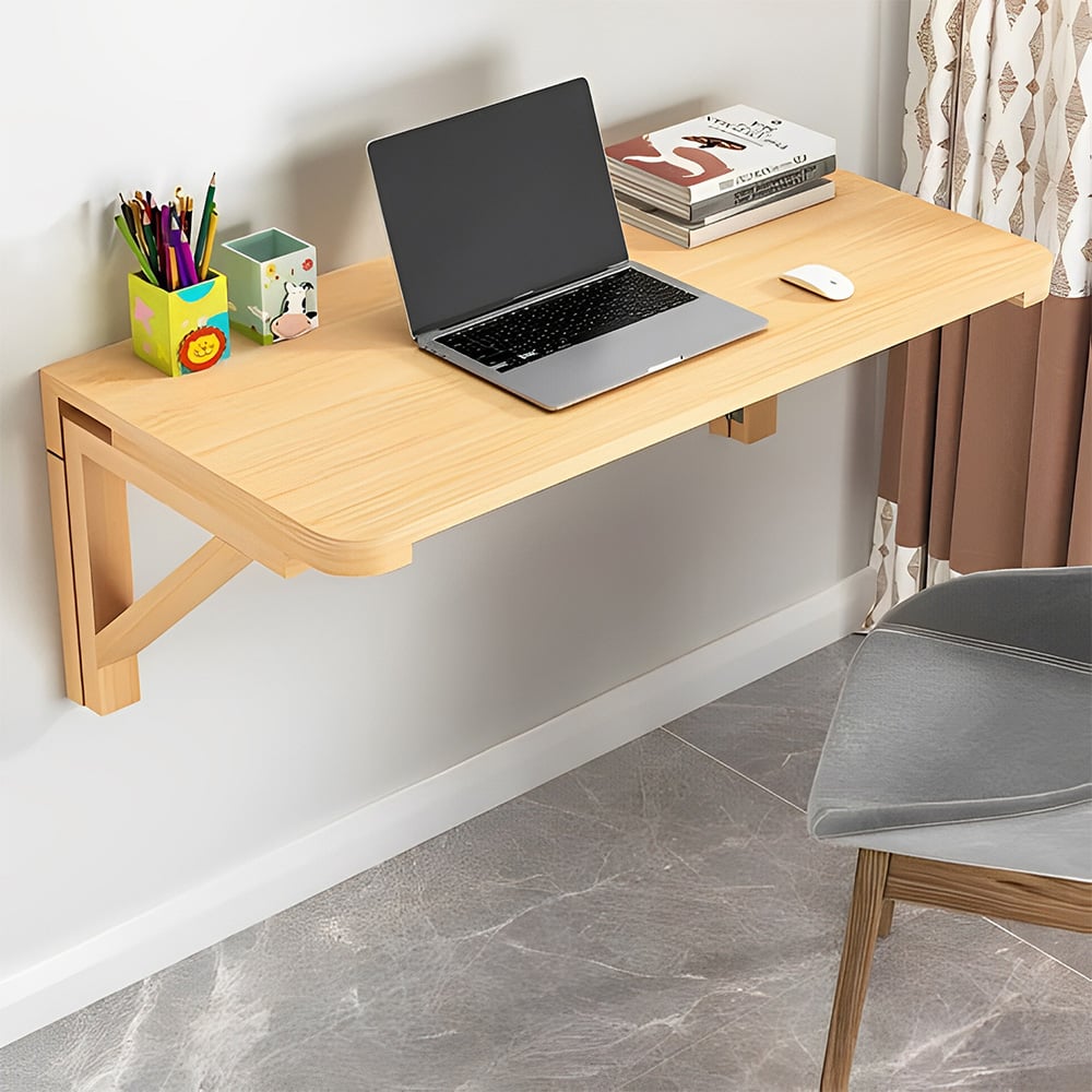 Living and Home Natural Wall Mounted Folding Table with Wooden Brackets 60 x 40cm Image 7