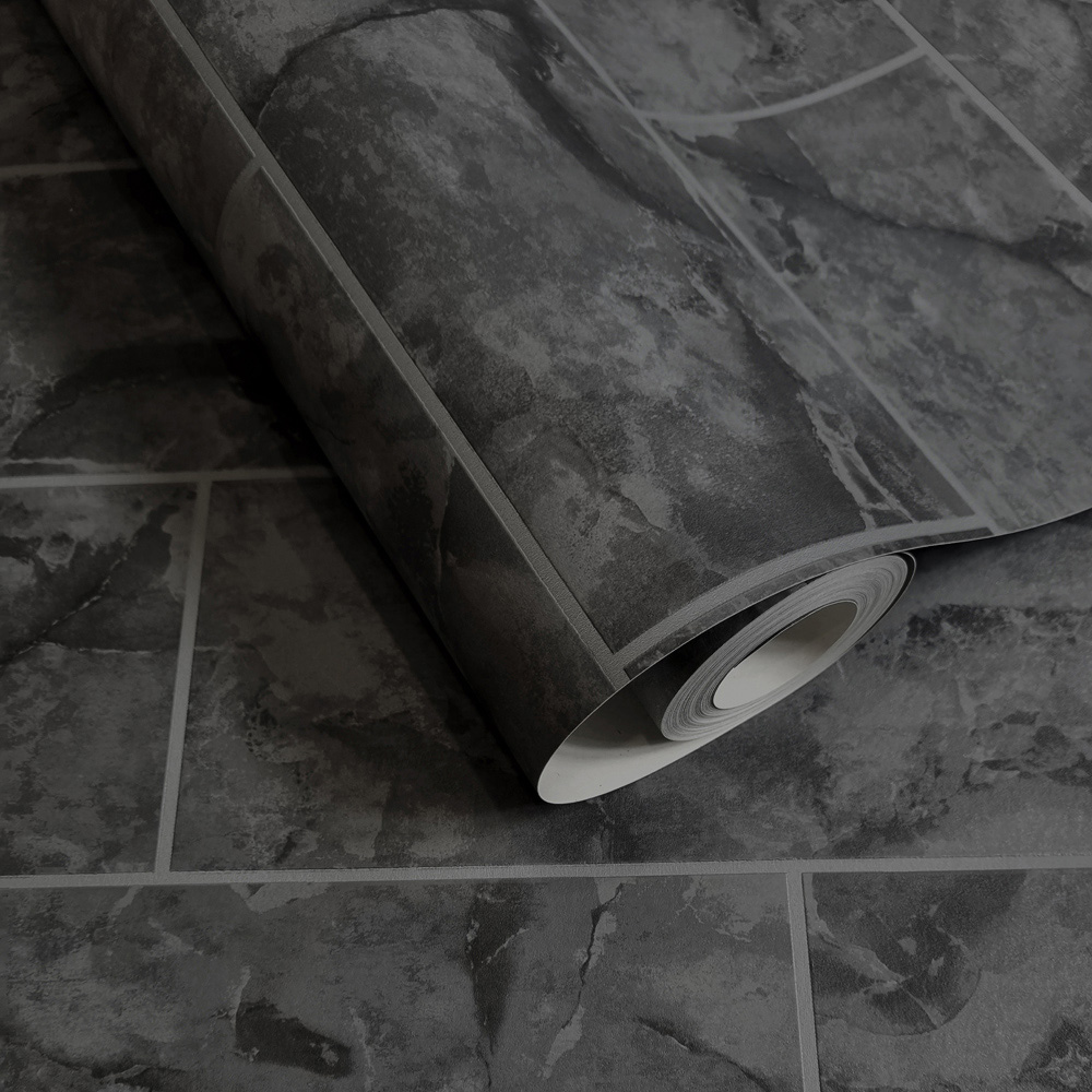 Holden Odeon Marble Tile Charcoal Wallpaper Image 2