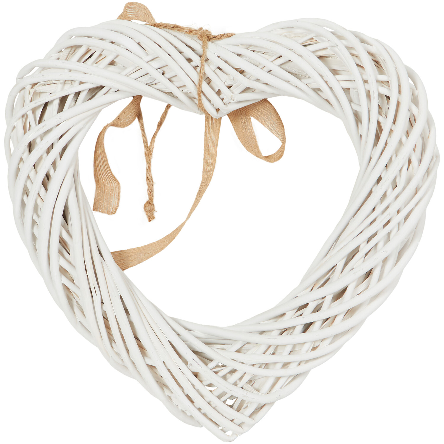 Hanging Wicker Heart with Ribbon - White Image 2